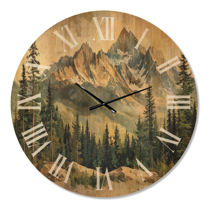 Très grande horloge murale en bois imprimée Alpine, Oversized
