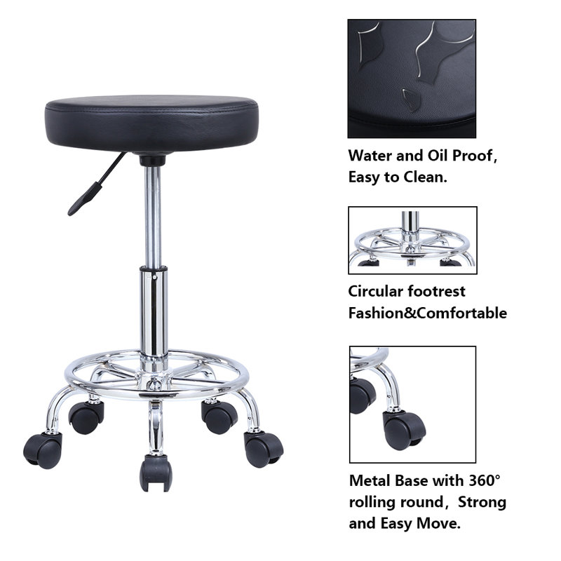 Adjustable Height Ergonomic Active Stool with Footring Wheels, Black