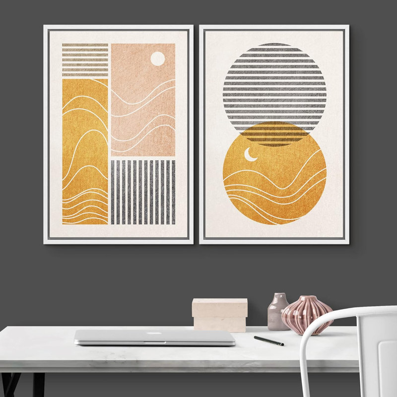 Motif géométrique de lignes géométriques pastel Mid-Century, Blanc, H 24 po x l 32 po