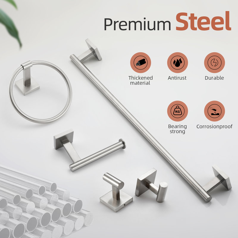 5 Piece Bathroom Hardware Set, Brushed Nickel