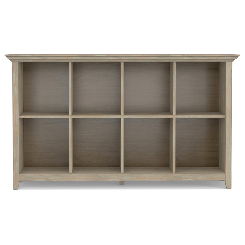 Amherst 57"W Solid Wood Transitional 8-Cube Storage Sofa Table with Open Shelving, Distressed Gray
