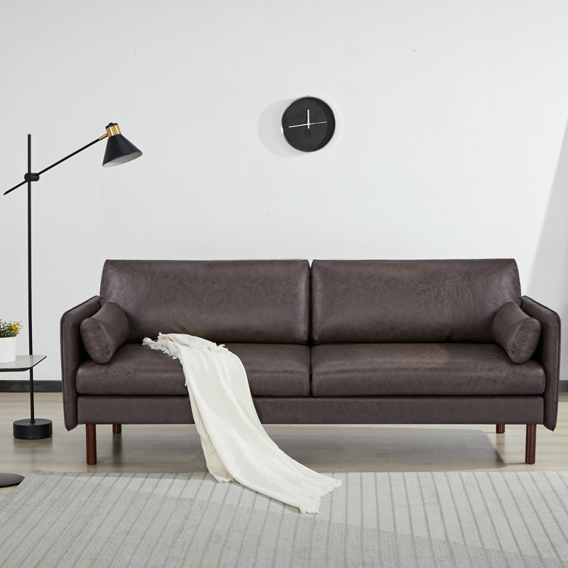 Canapé en cuir végétalien 82 po Reachel, 100% similicuir brun, H 33 po x l 82 po x P 32 po 