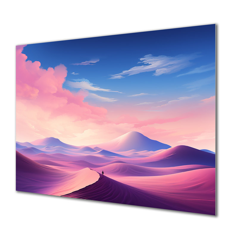 Dunes célestes roses et bleues «Desert Expedition I» - art mural désert en métal, H 12 po x l 20 po x P 1 po