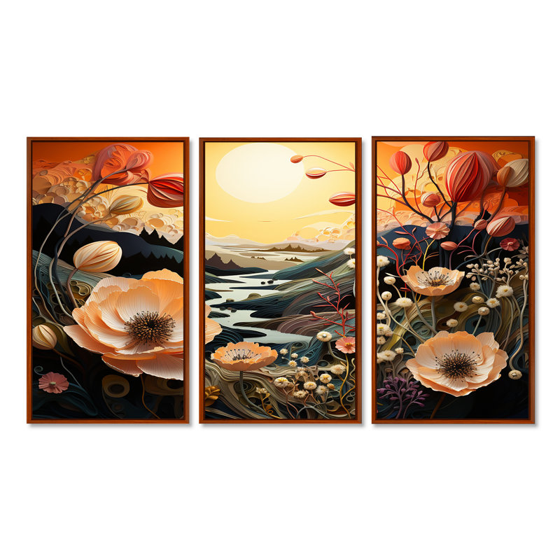 Dall - ensemble de reproductions d'art mural coquelicot, H 40 po x l 60 po x P 1 po, Cadre flottant brun