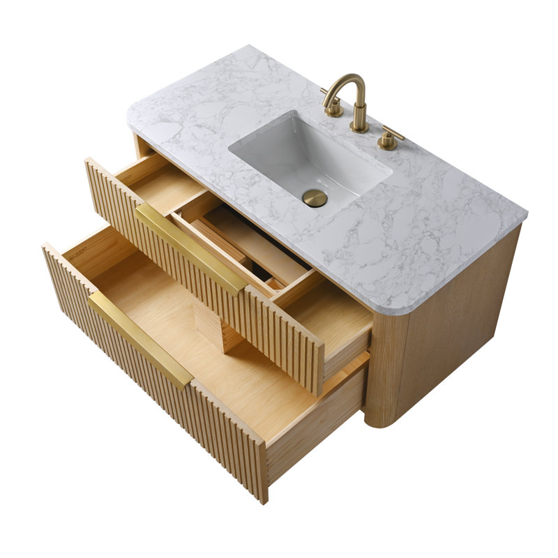 Liljan 42'' Wall-Mounted Single Bathroom Vanity, Classic Oak/Brushed Bronze