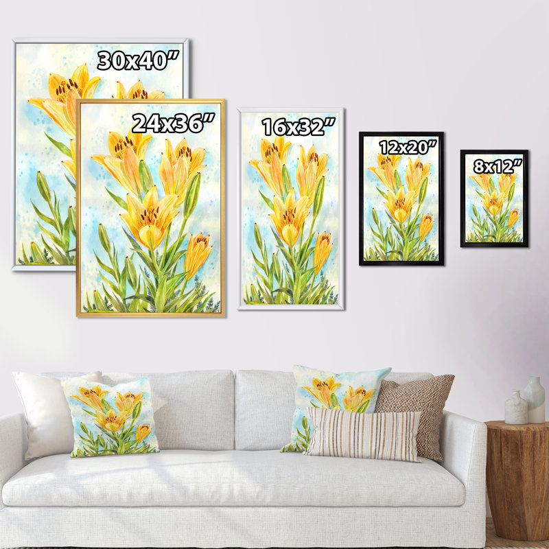 Bouquet de lis jaunes - on, H 20 po x l 12 po x P 1 po, Cadre flottant noir