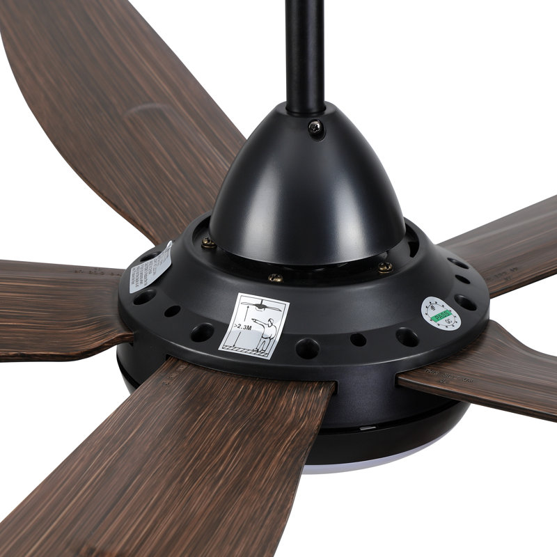 Modern 48''/56'' 5-Blade LED Standard Indoor Ceiling Fan with Remote Control and Light Kit Included, Black with Brown Blades