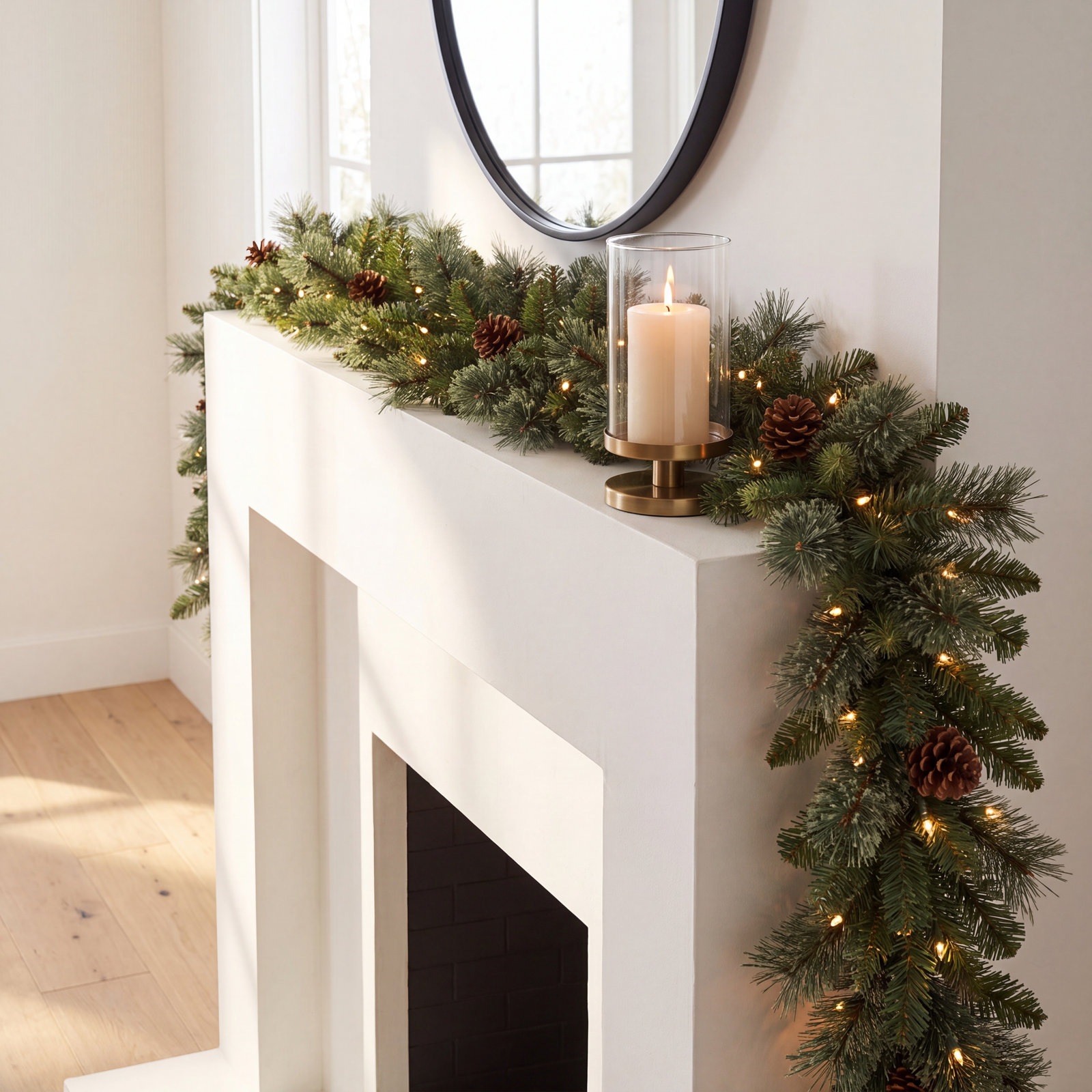 8.83 Ft Artificial Winter Christmas Pre-Lit Garland, Faux Cedar Greenery Front Door Garland Plant With LED Lights For Wedding Backdrop Arch Wall Decor