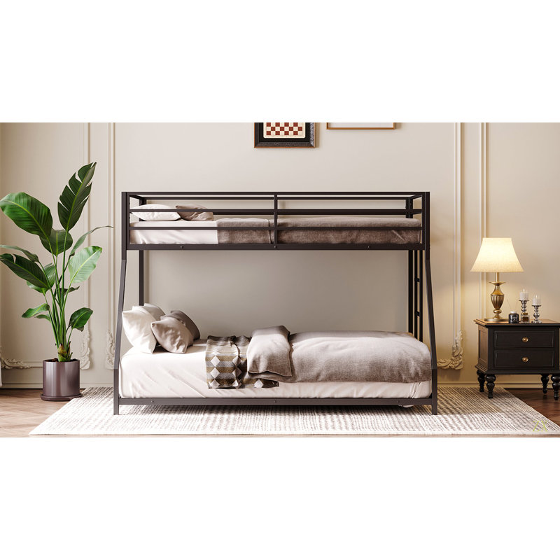Lit superposé en métal simple au-dessus d'un lit double avec escaliers amovibles, structure robuste robuste pour adolescents et adultes, adolescents, aucun sommier nécessaire