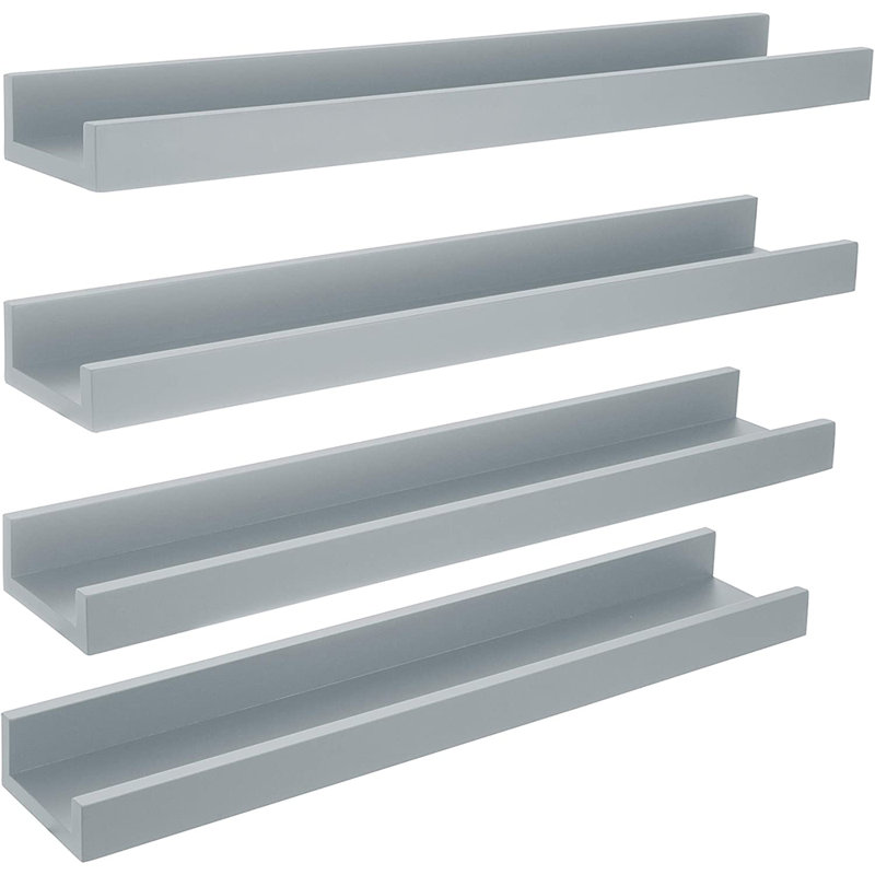 Light Grey 4-Tier Floating Wood Wall Shelves
