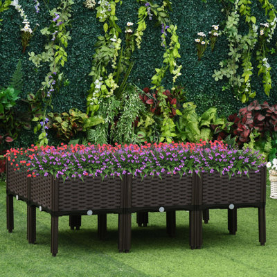 Raised Garden Bed Kit - 6 Piece Elevated Self-Watering Planter Boxes For Outdoor Flowers & Herbs Compact And Functional 15.48" L X W 17.18" H Polypropylene Footprint