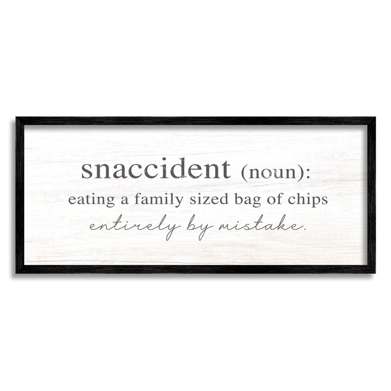 Art de giclée amusante Snaccident Définition par Lil 'Rue, Giclée encadrée noir minuit, H 13 po x l 30 po x P 1,5 po