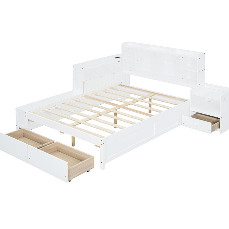 Platform Bed with Multi-functional Storage, White