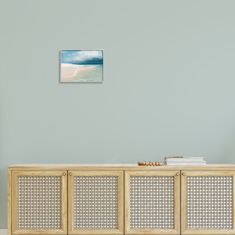 «Tranquil Clear Summer Beach Waves», art mural texturé giclée par Kim Allen_aq-591, H 11 po x l 14 po x P 1,5 po, gris