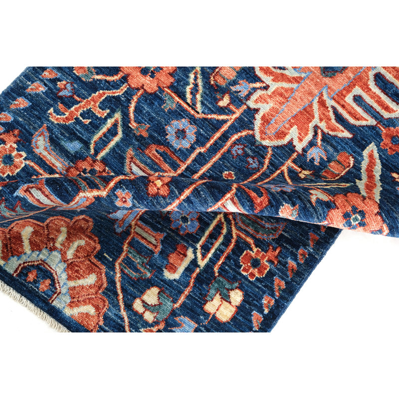 Hand Knotted Wool Area Rug in Navy, Runner 2'8" x 19'7"