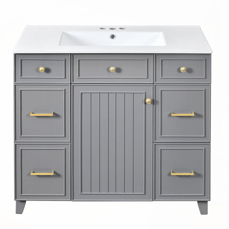 36"Bathroom Vanity with Ceramic Sink, Grey