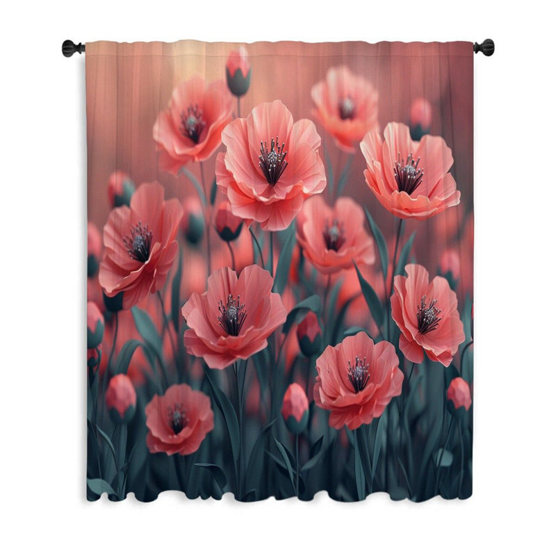 Poppy Flowers Flora Blackout Curtain Single Panel, 53" W x 99" L