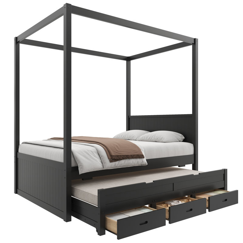 Lit plateforme à baldaquin TimberHaven, Full, Noir