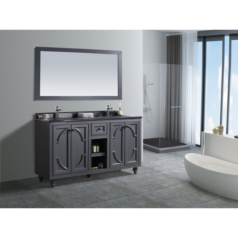 Ensemble de meuble-lavabo de salle de bain double 60 po Mundy, Bois noir, Gris érable