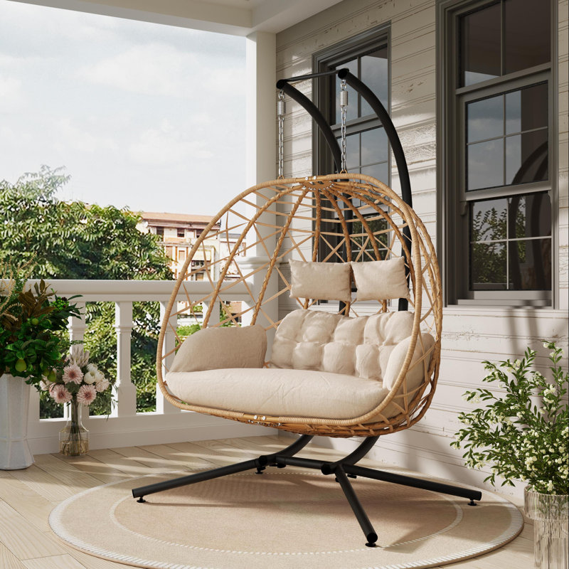 Balancelle moderne pour 2 personnes avec support, capacité de 650 lb, double œuf intérieur / extérieur toutes saisons Ecolistro