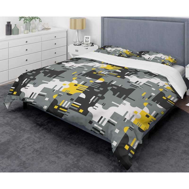Ensemble de housse de couette de style mid-century rétro abstract i, Housse simple + 1 taie décorative