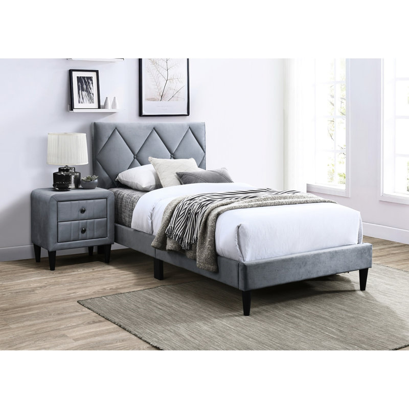 Lit double en velours gris de style classique, tête de lit réglable pour une chambre à coucher relaxante, lit en velours moderne, tête de lit, nuit reposante remplie de mousse