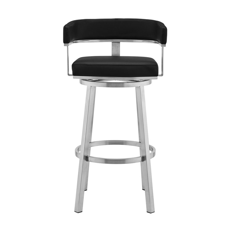 Kellum Swivel Counter and Bar Height Barstool with Arms in Faux Leather Upholstery and Metal Legs, Black