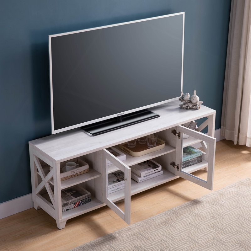Meuble télé 60 po, meuble télé avec 4 tablettes et armoire centrale transparente 60 po