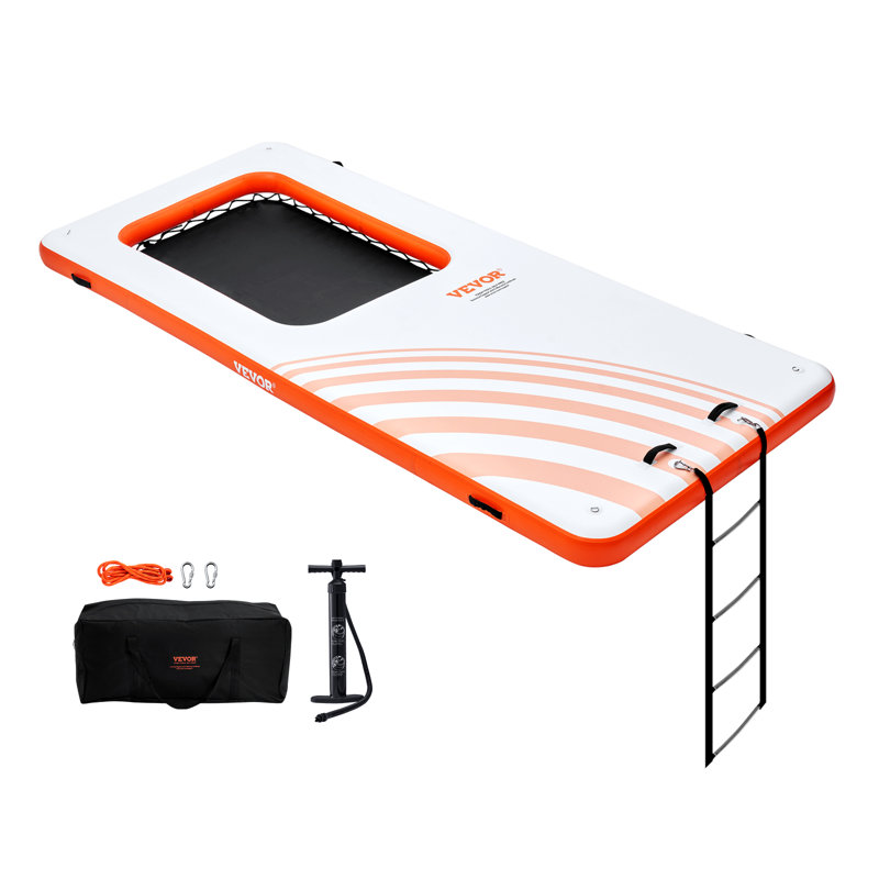 15x6.5FT Inflatable Dock Platform with 4*6FT Trampoline Mesh Pool, Floating Platform Water Mat