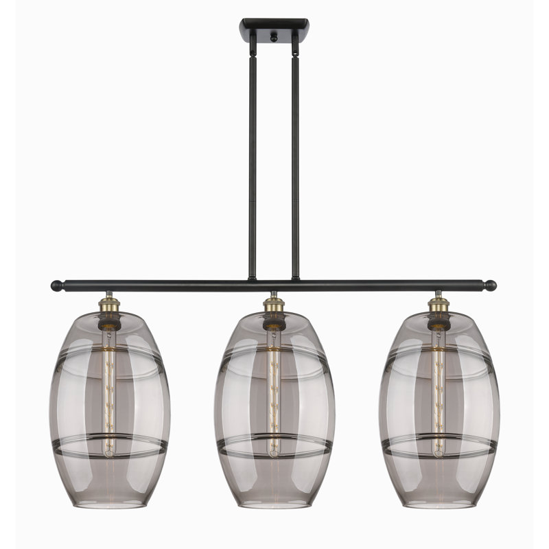Luminaire suspendu pour îlot de cuisine 3 lumières Dundrod, Gris fumée clair, Nickel satiné brossé