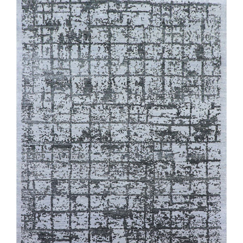 Tapis argenté et noir noué à la main de haute qualité, Rectangle 8 pi x 10 pi