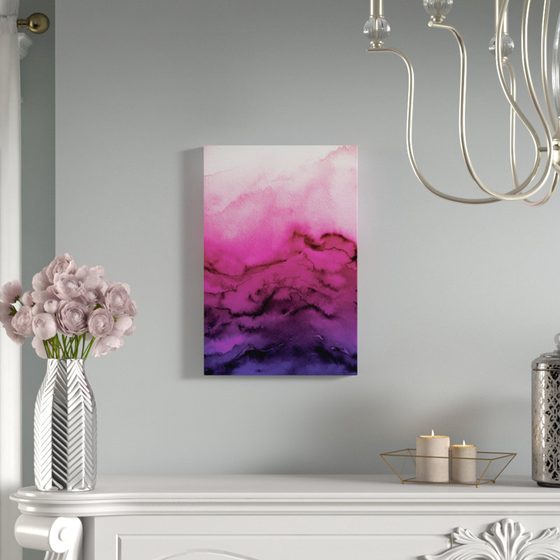 « winter waves », reproduction d’art sur toile tendue fuchsia mauve dégradé, H 12 po x l 8 po x P 0,75 po, Toile tendue