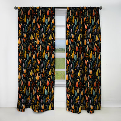 Motif de feuilles multicolores botaniques sur fond noir - Rideau occultant - 1 panneau
