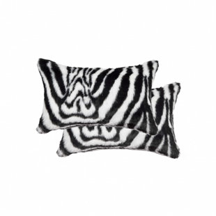 Set Of Two 12" X 20" Black And White Faux Fur Throw Pillow