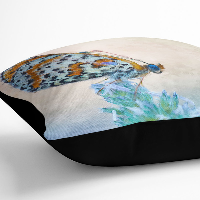 Butterfly Perched upon a Flower Cushion with Filling, 55cm H x 55cm W x 20cm D, Black