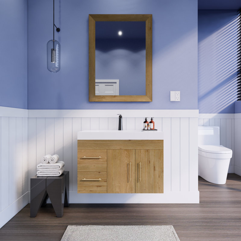 35.44'' Single Bathroom Vanity with Acrylic Top, Teak Oak