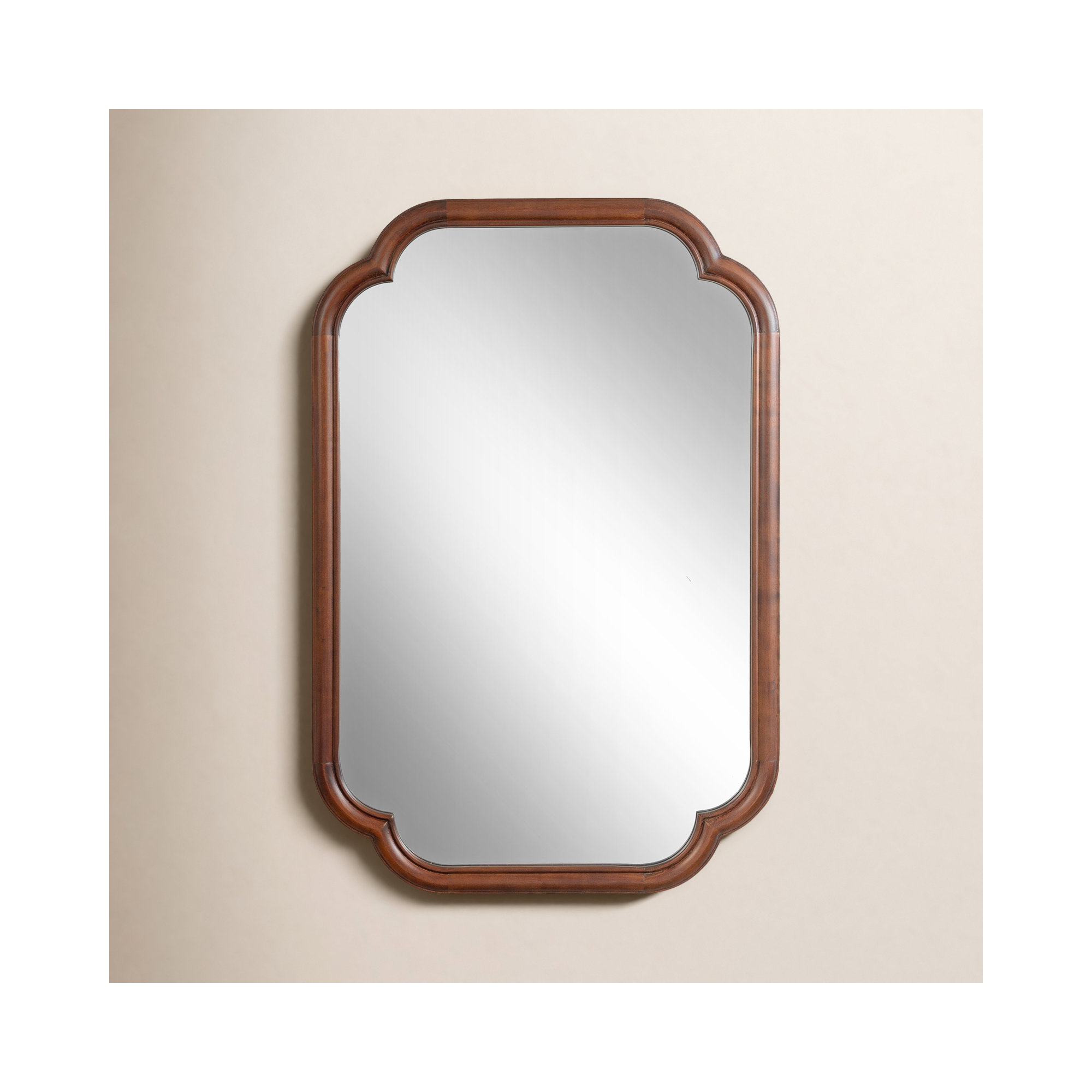 Brandis Wooden Bathroom Wall Mirror, Rustic Brown, Scalloped, 36" x 24"