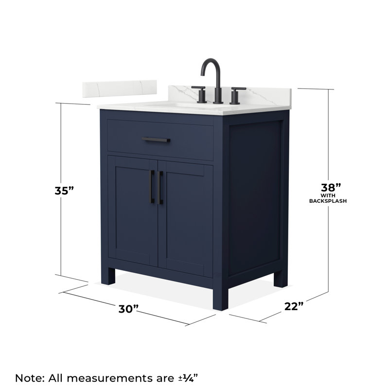 Beckett 30" Freestanding Single Bathroom Vanity with Quartz Top, Matte Black, Giotto Quartz, Dark Blue