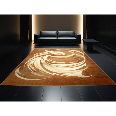 Tapis brun clair moelleux et moelleux à motif éclectique kitsune