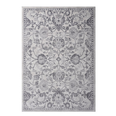 5X7 Grey/Silver/ Area Rug By Loom & - Stain , Non-Shedding For Dining, Living Soft Underfoot Dining Room, Office