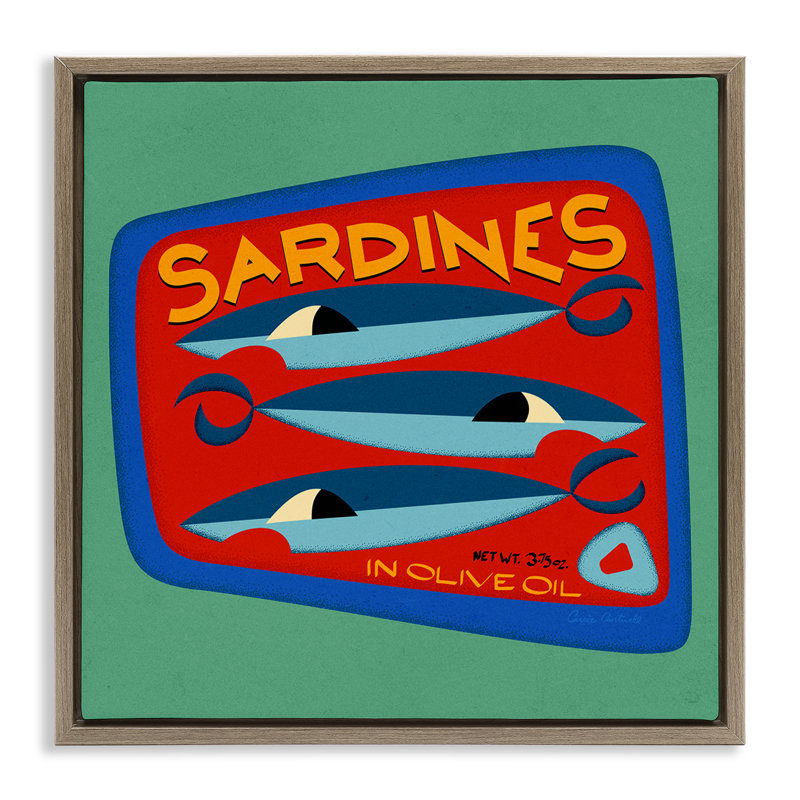 "Bold" sardines can "Black", toile encadrée flottante par Carrie Cantwell, Cadre flottant orme Montalcino, H 18 po x l 18 po