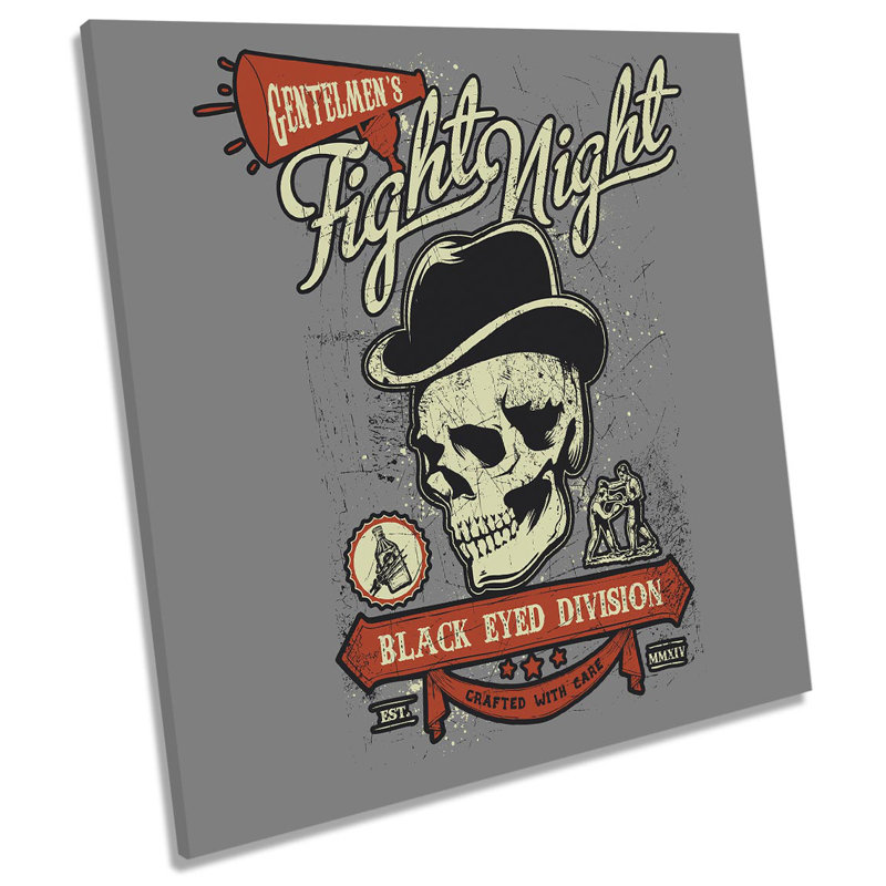 Gentlemans Fight Night Skull - Wrapped Canvas Print, 60cm H x 60cm W x 2cm D
