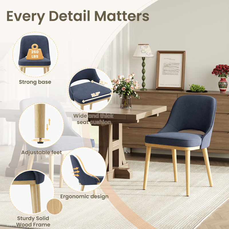 49cm H Fabric Upholstered Side Chair, Blue