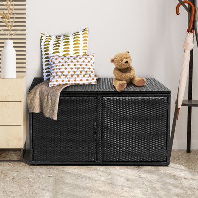 Costway 88 Gallon Garden Patio Rattan Storage Container Box Bin Shelf Black by Costway