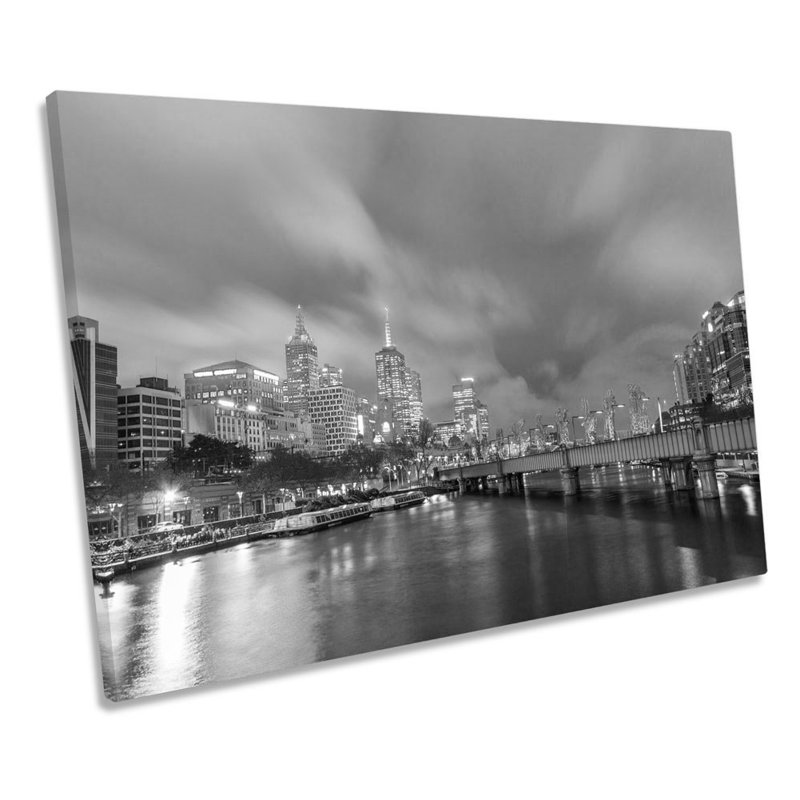 Melbourne Cityscape B&W - Wrapped Canvas Print, 61cm H x 91.4cm W x 4cm D