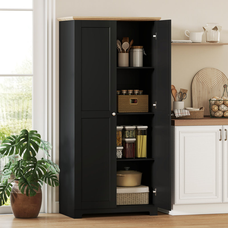 HOMCOM 172cm Wooden Storage Cabinet Cupboard With 4 Shelves Black