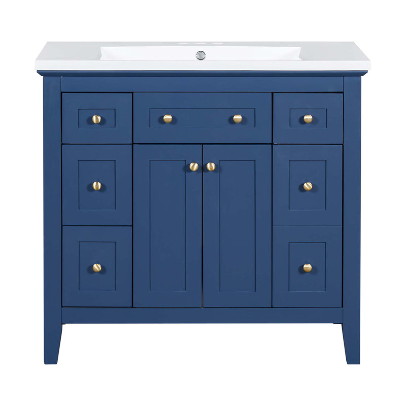 Meuble-lavabo moderne avec lavabo en résine, 6 tiroirs et 2 portes Bathroon