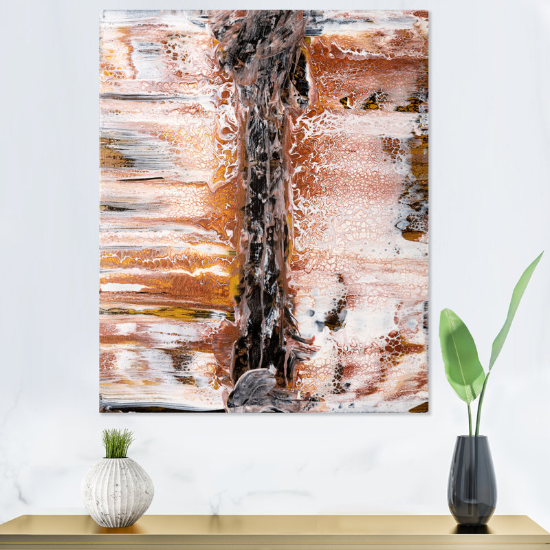 «Brown White and Black Flowing Foam Marble III», peinture sur toile encadrée, H 32 po x l 16 po x P 1 po, Toile tendue