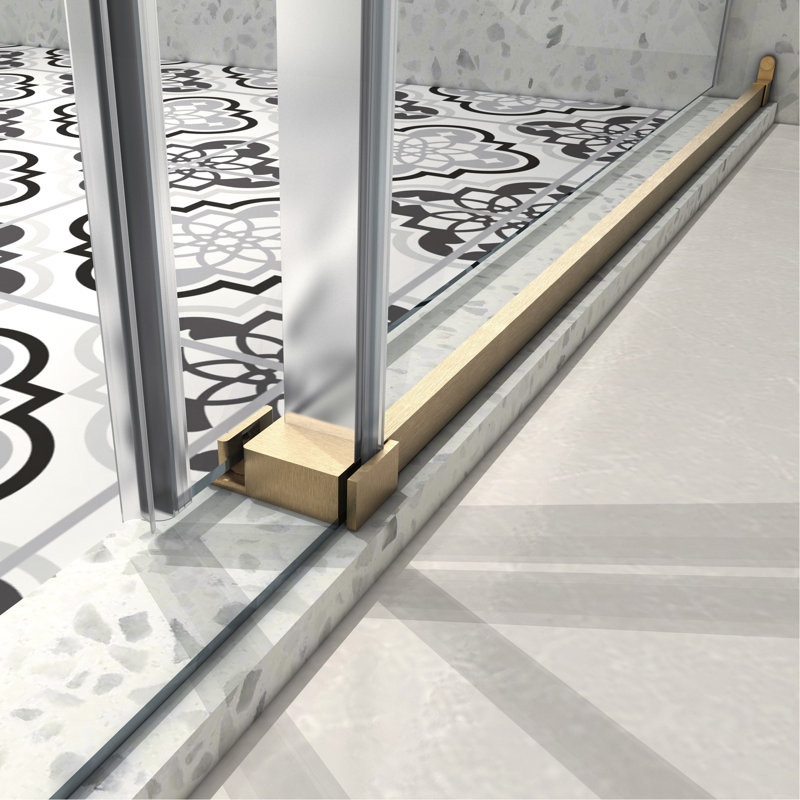 6076 Shower Door Brushed Gold - 304 Stainless Steel 70Mm Pulleys, , , Film For Bath One Fixed And Shifted, Adjustable Soft Closing, Nano Easy Clean, Resistance Membrane Bathroom