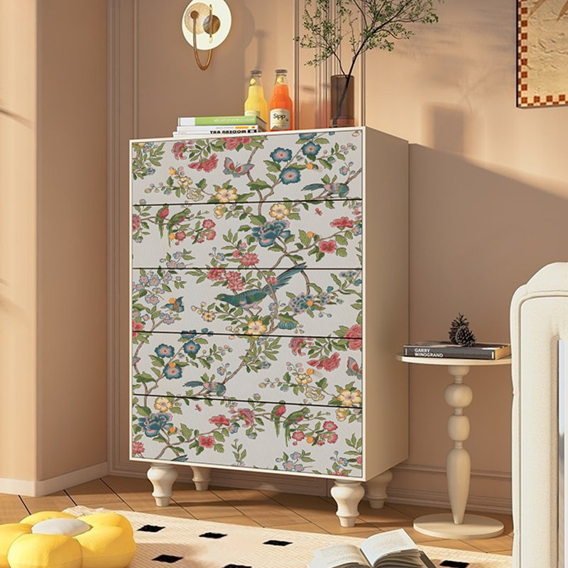 Commode décorative à cinq tiroirs Retro, Blanc Ivoire